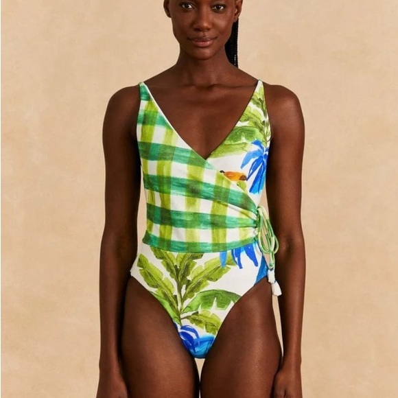 Farm Rio Tropical Fresh Faux Wrap One-Piece Swimsuit NWT
